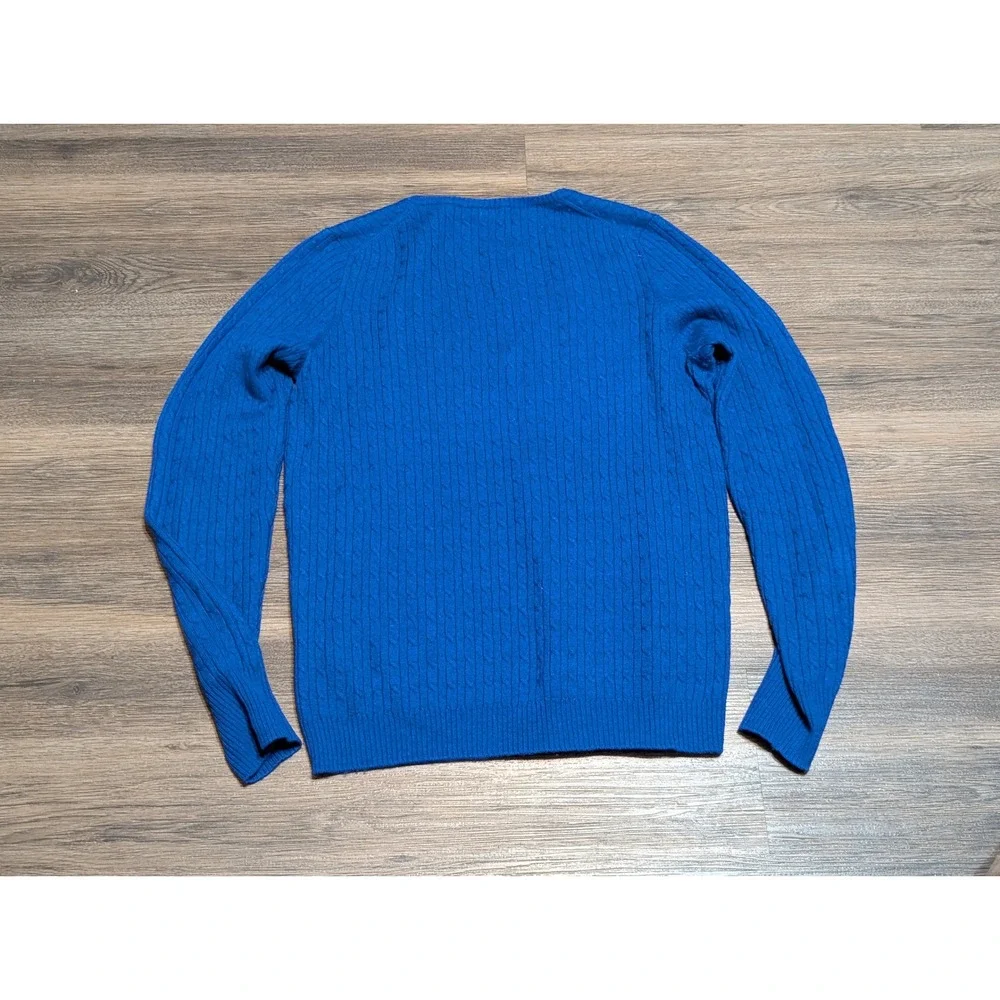 J Crew Royal Blue Cable Knit V Neck Sweater Mens Size Medium Wool/Cashmere Blend
